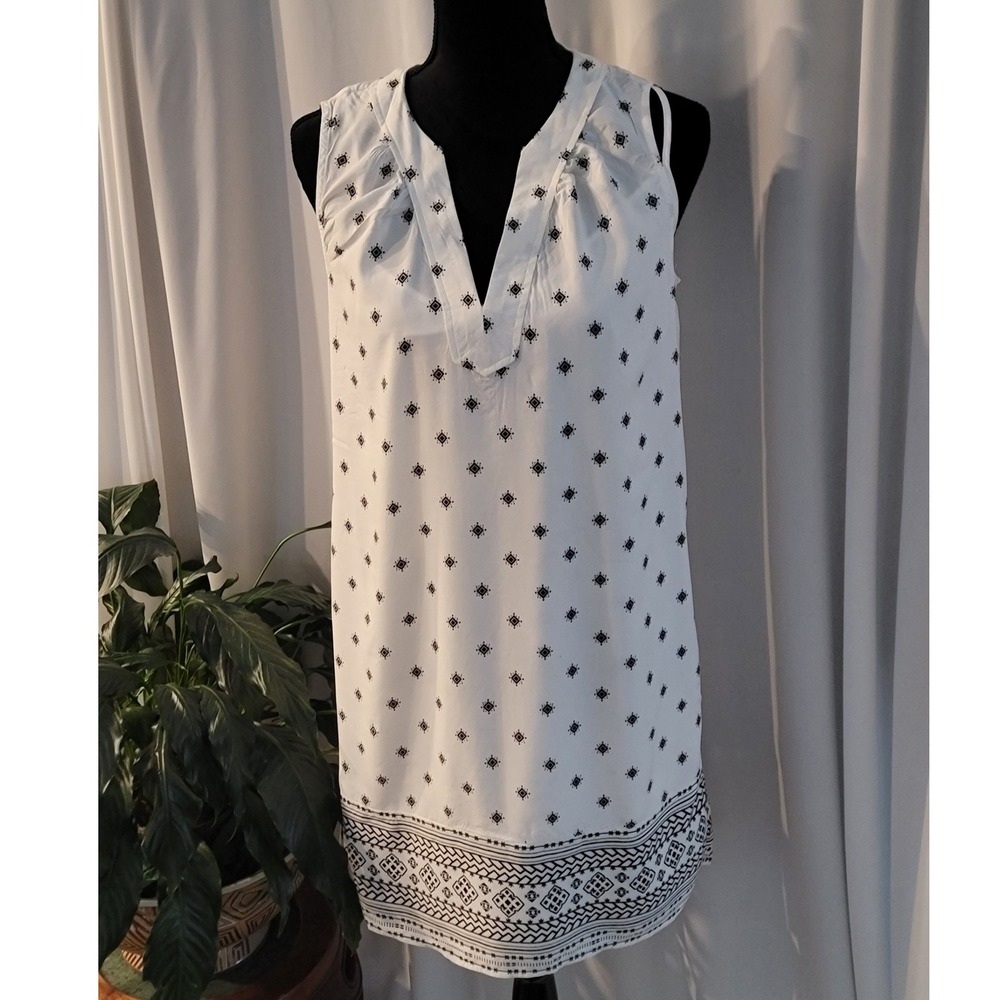 Old Navy Womens‎ XS White Black Geometric Print Sleeveless Shift Mini Dress